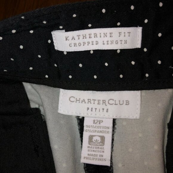 Charter Club Petite 12P Black Polka Dots Katherine Fit Cropped Pants Capris - Picture 7 of 8